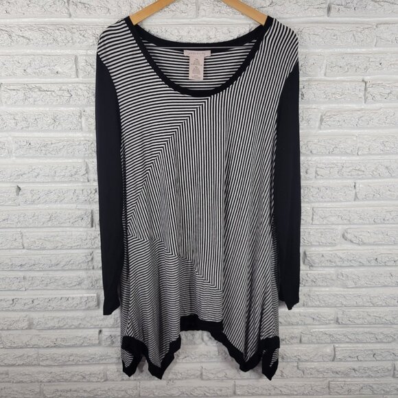 Philosophy Womens Top XXL Plus Tunic Black White Stripe Asymmetric STR32E - Picture 1 of 6